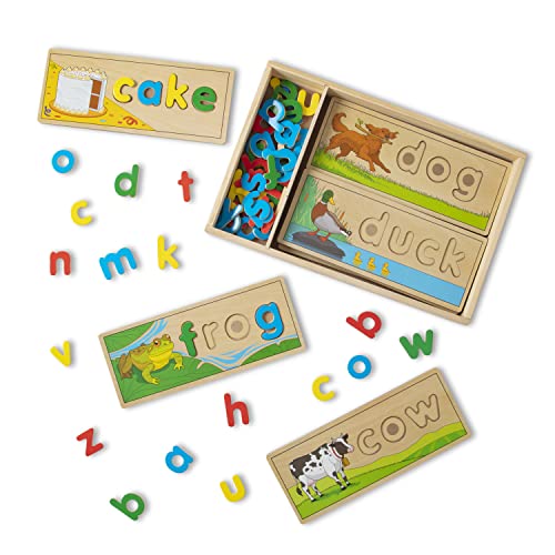 Melissa & Doug See & Spell Wooden Educational Toy With 8 Double-Sided Spelling Boards and 64 Letters - Preschool Learning Activities, See & Spell Learning Toys For Kids Ages 4+