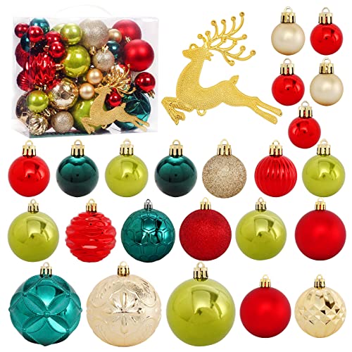 Christmas Balls Ornaments, 50 Pcs Shatterproof Christmas Ornaments Set Hanging Ball Set for Xmas Tree Gift Decor for Holiday Wedding Party Decoration