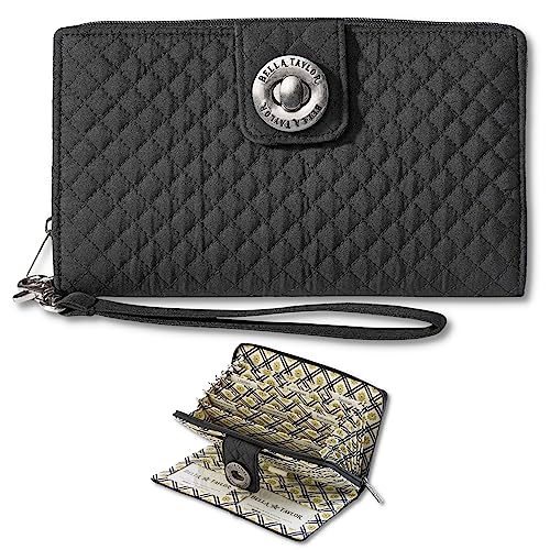 Bella Taylor RFID Wristlet Cash System Wallet for Cash Envelope Budgeting | Money Organizer Budget Wallet | Cash Stuffing Wallet | Quilted Vintage Black Microfiber