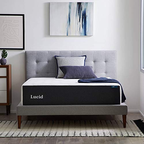 LUCID 14 Inch Memory Foam Mattress - Plush Feel - Memory Foam Infused with Bamboo Charcoal and Gel - Temperature Regulating - Pressure Relief - Breathable - Premium Support - Queen Size, White