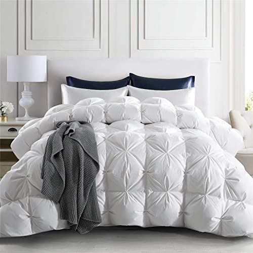 puredown Goose Down Comforter King Size, 800 Fill Power, 100% Cotton Winter Oversized Down Duvet Insert 700 Thread Count, Heavyweight Cloud Fluffy Pinch Pleat Extra Warmth