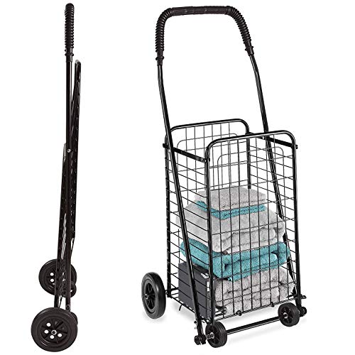 DMI Utility Cart with Wheels to be used for Shopping, Grocery, Laundry and Stair Climber Cart, Weighs 7.5 Pounds but holds up to 90 Pounds, Compact and Foldable, Black