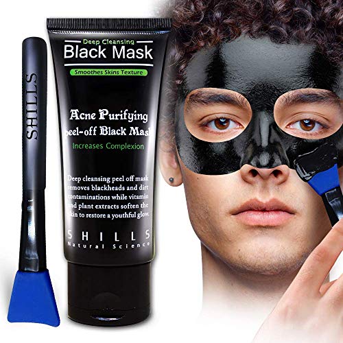 SHILLS Black Mask for Men, Black Mask Purifying Peel Off Mask, Charcoal Mask, Blackhead Removal Mask, Peel Off Mask, Charcoal Mask and a Brush Set