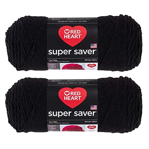Bulk Buy: Red Heart Super Saver (2-pack) (Black, 7 oz each skein)