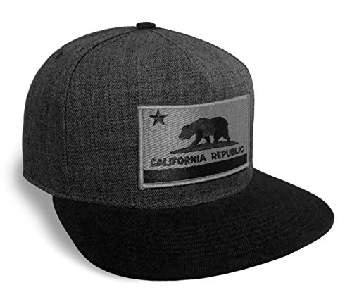Strange Cargo California State Flag Dark Grey and Black Flat Brim Baseball Cap Hat Snapback