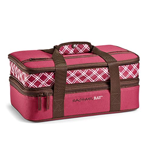Rachael Ray Expandable Insulated Casserole Carrier for Hot or Cold Food, Thermal Lasanga Lugger Tote for Pockluck, Parties, Picnic, and Cookouts, Fits 9' x 13' Baking Dish, Burgundy