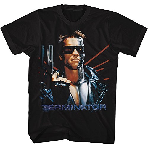 Terminator 1984 SciFi Action Movie Arnold Serious Semi-Auto Gun Adult T-Shirt Black Large