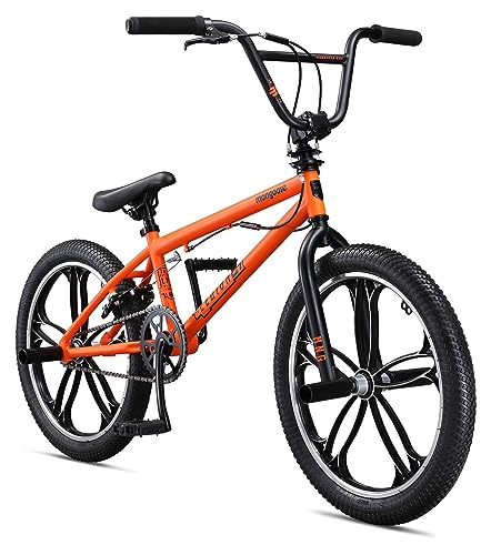 Mongoose Legion Mag Kids Freestyle Sidewalk BMX Bike, Beginner Riders, Girls and Boys, 20-Inch Stylish Aluminum Mag Wheels With 4 Axle Pegs, Hi-Ten Steel Frame, Micro Drive 40x16T BMX Gearing, Orange