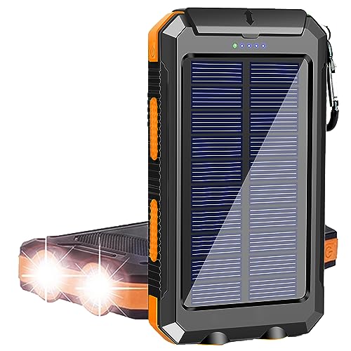 Solar Charger, 38800mAh Portable Solar Power Bank for All Cellphones, Waterproof Battery Pack, Outdoor External Backup Power Charger Dual USB 5V Outputs/LED Flashlights, Perfect for Camping Travel