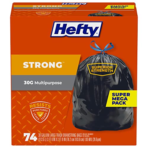 Hefty Strong Large Trash Bags, 30 Gallon, 74 Count (Packaging may vary)