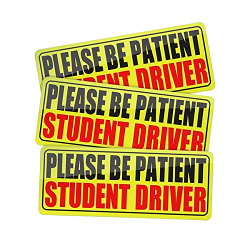 3PCS Student New Driver Magnet Stickers for Car, Reflective Please Be Patient Safety Sign, Magnetic Yellow Large Bold Text Rookie Driver Decal, Auto Bumper Stickers Universal for Most Cars (Black/Red)