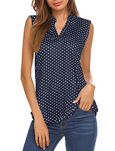 Halife Womens Tops and Blouses, Casual Style Elegant Shirt for Womens Sleeveless Blouse Navy Blue1 L