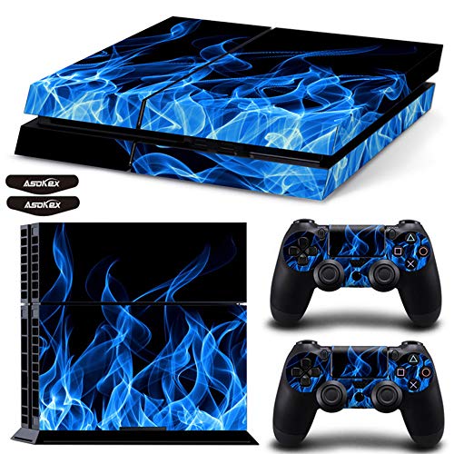 Ps4 Slim Stickers Full Body Vinyl Skin Decal Cover for Playstation 4 Console Controllers (with 4pcs Led Lightbar Stickers) (Blue fire) (PS4 Console (Blue fire))