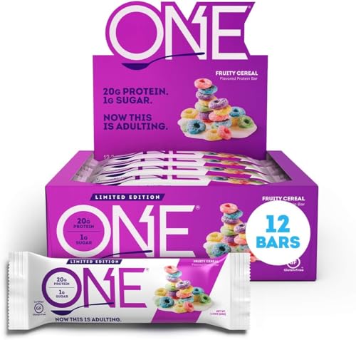 ONE Protein Bars, Birthday Cake & Fruity Cereal, Gluten Free with 20g Protein, 1g Sugar, 2.12 Oz, 12 Count