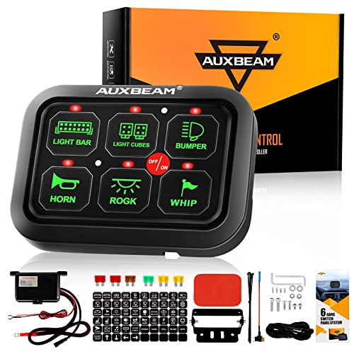 Auxbeam 6 Gang Switch Panel GC60 Universal Circuit Control Relay System Automatic Dimmable LED Switch Pod Touch Control Panel Switch Relay Box for Car Truck Pickup Boat UTV SUV-Green, 2 Year Warranty