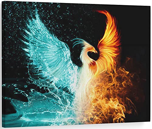 Rising Phoenix Wall Art Canvas Poster Prints Half Ice and Fire Phoenix Bird Nirvana Decor Chinese Dragon Picture Phenix Painting Artwork for Home Bedroom Living Room Decoration - 12x18 inch