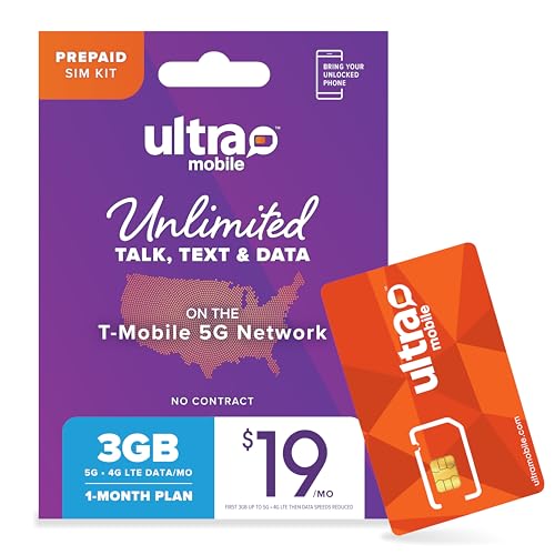 $19/mo. Ultra Mobile Prepaid Phone Plan with Unlimited International Talk, Text and 3GB of 5G • 4G LTE Data (SIM Card Kit)
