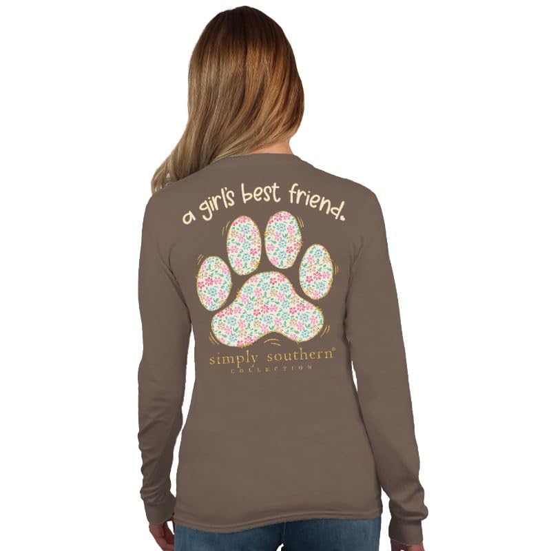 Simply Southern A Girl's Best Friend Women's Long Sleeve T-Shirt (Large) Army Brown