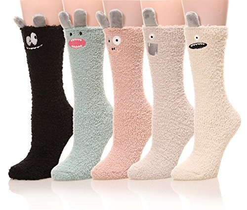DYW Womens Soft Cute Funny Animal Designe Microfiber Slipper Socks Cozy Fuzzy Winter Warm Socks (5 Colors 2)