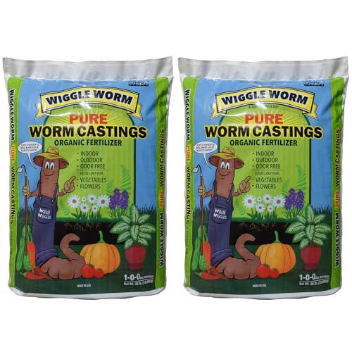 Wiggle Worm 100% Pure Organic Worm Castings Fertilizer, 30-Pounds (2 Pack) - Improves Soil Fertility and Aeration for Houseplants, Vegetables, Gardens, and More – OMRI-Listed and Mineral-Dense
