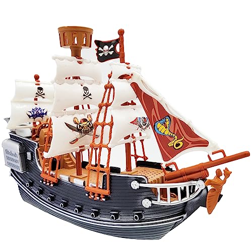 The Dreidel Company 10 Inch Pirate Boat Detailed Pirate Ship Adventure Playset, Pirate Toy, Pirate Party Favor, Excellent for Children Ages 3+