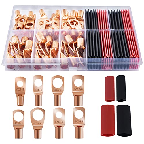 80 Pcs Copper Wire Lugs, Battery Terminal Connectors AWG 8 6 12/10 with Heat Shrink Set, 40 Pcs Heavy Duty Battery Cable Ends Ring Terminals Connectors with 40 Pcs Heat Shrink Tubing Assortment Kit