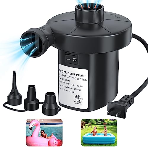 KAR4KLEANER Air Pump Electric Air Pump for Inflatables Air Mattress Pump Electric Pump for Inflatables with 3 Nozzles Inflator Deflator Air Pump for Air Mattress Beds Pool Floats Swimming Ring AC 130W