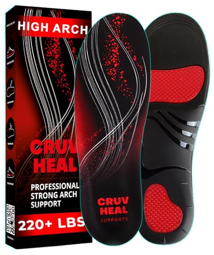 220+ lbs Plantar Fasciitis High Arch Support Insoles Men Women - Orthotic Shoe Inserts - Boot Work Shoe Insole (L, Black)