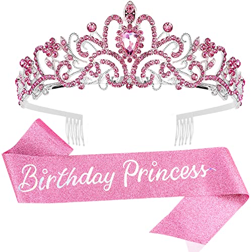 Birthday Tiaras for Women, Princess Crown Tiara, Happy Birthday Crowns for Women, Birthday Crown for Girls Birthday Sash, Happy Birthday Decorations for Women, Birthday Accessories