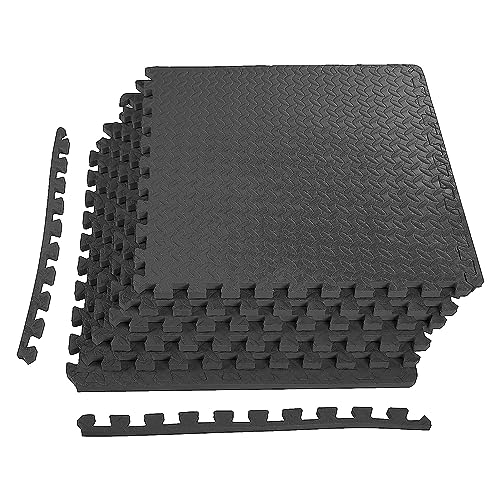 BalanceFrom Puzzle Exercise Mat with EVA Foam Interlocking Tiles for MMA, Exercise, Gymnastics and Home Gym Protective Flooring, 3/4' Thick, 24 Square Feet, Black