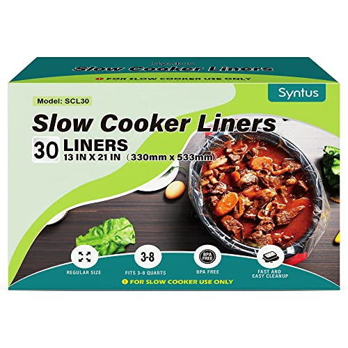 Syntus Slow Cooker Liners, 30 Count Cooking Bags Large Size Disposable Pot Liners Plastic Bags, Fit 3QT to 8QT for Slow Cooker Cooking Trays, 13'x 21', 30 Liners