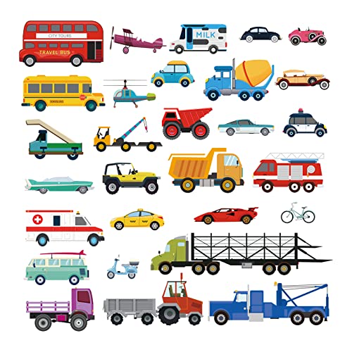 decalmile Cars Wall Stickers Transports Kids Room Wall Decor Peel and Stick Wall Decals for Boys Children's Room Nursery Bedroom Classroom