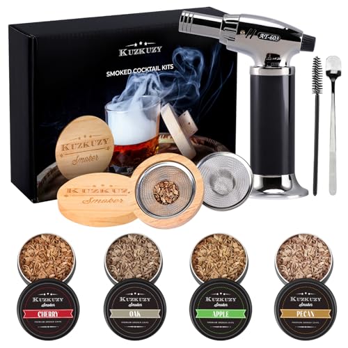 Cocktail Smoker Kit with Torch – 4 Flavors Wood Chips – Bourbon, Whiskey Smoker Infuser Kit, Old Fashioned Drink Smoker Kit, Birthday Bourbon Whiskey Gifts for Men, Dad, Husband (Without Butane)