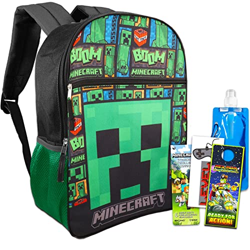 Minecraft School Supplies for Kids - Bundle with 16' Minecraft Backpack for School and Travel Plus Minecraft Stickers, Battle Party Stickers, and More (Minecraft School Bag)