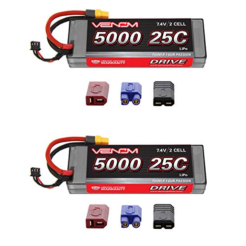 Venom 25C 2S 5000mAh 7.4V Hard Case LiPo Battery with Universal Plug (EC3/Deans//Tamiya) x2 Packs