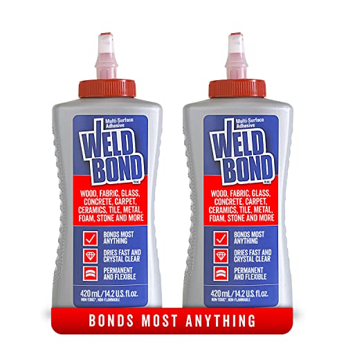 Weldbond Multi-Surface Non-Toxic Adhesive Glue, Bonds Most Anything! Wood Glue for Furniture or on Glass Fabric Mosaic Ceramic Carpet Tile Stone & More. Dries Crystal Clear. 14.2oz /420ml (2 Pack)