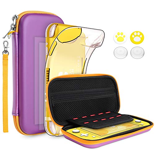 GeeRic 8PCS Case Compatible with Switch Lite, Carrying Case Accessories Kit, 1 Soft Silicon Case + 2 Screen Protector + 4 Thumb Caps + 1 Storage Carrying Violet