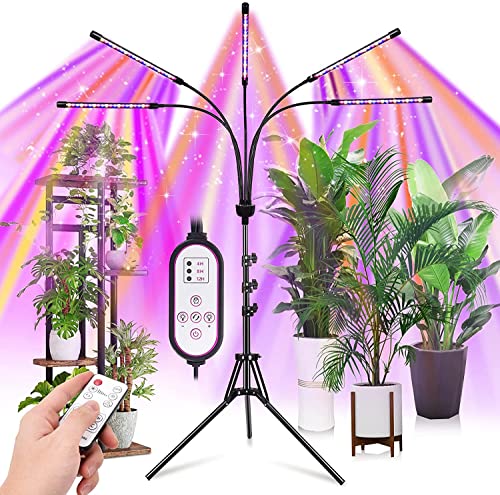 KEELIXIN Grow Lights for Indoor Plants,5 Heads Red Blue White Full Spectrum Plant Light with 15-60' Adjustable Tripod Stand, Indoor Grow Lamp with Remote Control and Auto On/Off Timer Function