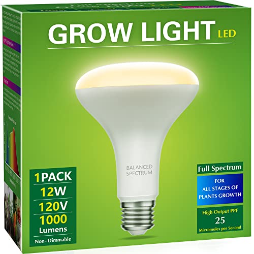 Briignite LED Grow Light Bulb, BR30 Grow Light Bulbs, Full Spectrum Grow Light Bulb 12W, 120W Equivalent, Plant Light Bulbs E26 Base, Grow Light for Indoor Plants, Seedlings, Greenhouse, 1 Pack