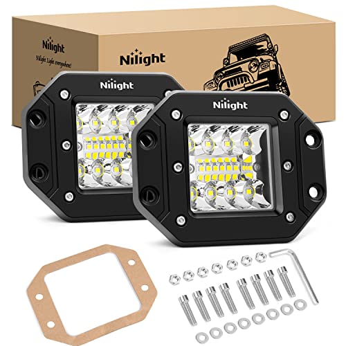 Nilight LED Flush Mount Light Pods Upgraded Spot Flood Combo Beam Driving LED Work Backup Reverse Grill Mount Light for Offroad 4x4 Truck SUV Jeep, 2 Years Warranty (Upgrade 42W Combo Beam)