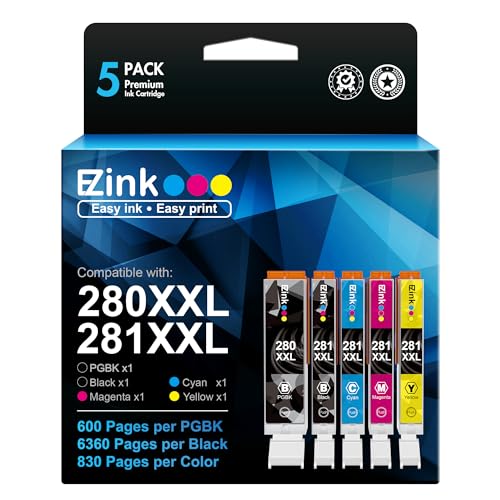 E-Z Ink (TM Compatible TR8620a Ink Cartridge Replacement for Canon PGI-280XXL CLI-281XXL 280 XXL 281 XXL Compatible with TR8620a TR8620 TS702a TS9520 TS9521C TR8520 TS6220 TS6320 TS8220 (5 Pack)
