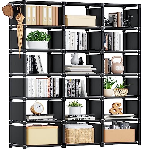 Mavivegue Bookcase, 18-Cube Extra Large Book Shelf, DIY Cube Storage Organizer for Bedroom, Living Room, Home Office - Black