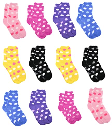 Gelante Womens Cute Fuzzy Socks Ultra Soft Fluffy Plush Gripper Non Skid Slip Hospital Slipper Grippy Cozy Socks 12Pairs! 10-S1104