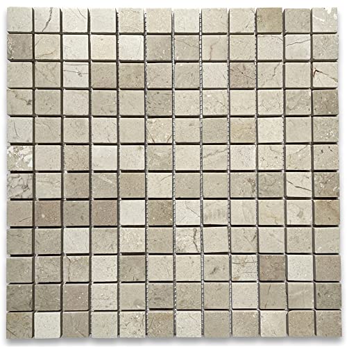 Stone Center Online Crema Marfil Marble 1x1 Square Mosaic Tile Polished Kitchen Bath Wall Floor Backsplash Shower (1 Sheet)