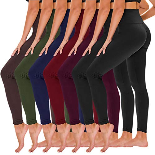 TNNZEET 7 Pack Leggings for Women - Black High Waisted Yoga Pants with Pockets Fleece Lined Leggings Women