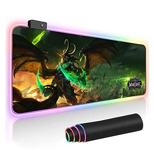 Illidan RGB Soft Gaming Mouse Pad Large Oversized Glowing Led Extended Mousepad Non-Slip Rubber Base Computer Keyboard Pad Mat 31.5X 11.8in