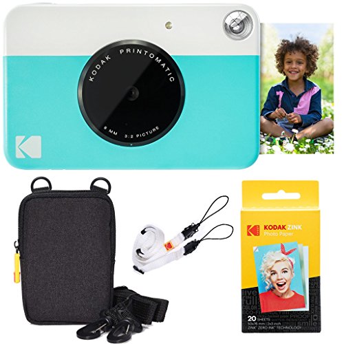 Kodak Printomatic Instant Camera (Blue) Basic Bundle + Zink Paper (20 Sheets) + Deluxe Case