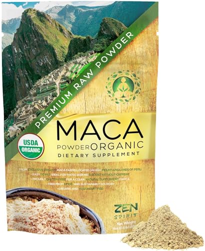 Zen Spirit Maca Root Powder Organic - Peruvian Root Premium Grade Superfood (Raw) - USDA & Vegan Certified - 1 Bag (8oz) - Perfect for Breakfast, Smoothies, Baking & Ice Cream.