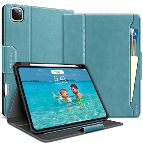BuKoor iPad Pro 11 inch Case 2022 4th/3rd/2nd/1st Generation Case（2021/2020/2018） with Pencil Holder，Auto Sleep/Wake Function Smart PU Leather with Pocket Shockproof Magnetic Clasp Cover (Green)