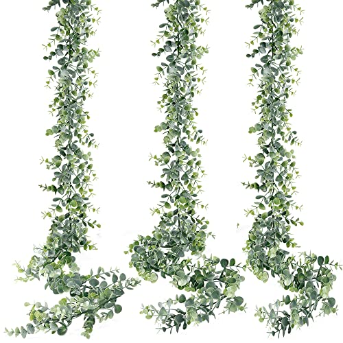 Sggvecsy Artificial Eucalyptus Garland 3 Pack Fake Eucalyptus Greenery Garland Faux Hanging Plants Artificial Vines, 5.6 Feet/Strand for Wedding Backdrop Arch Wall Table Party Outdoor Festival Decor